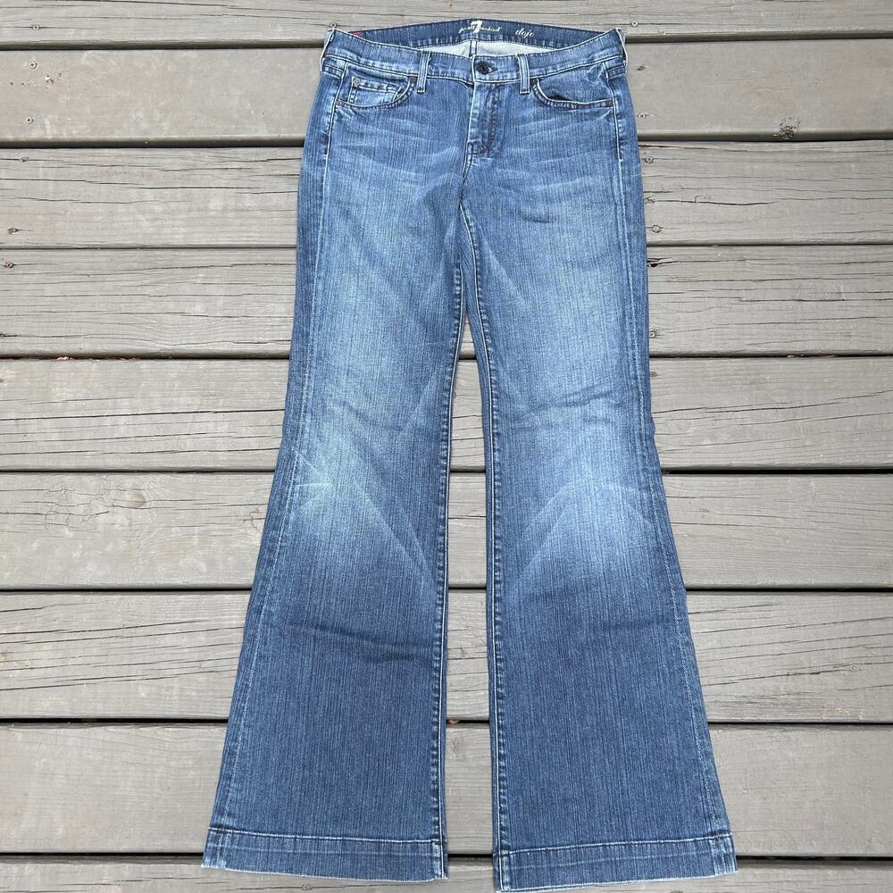 7 For All Mankind Dojo Jeans 28 Y2K Made USA Blue Flare Wide Leg 33.5"